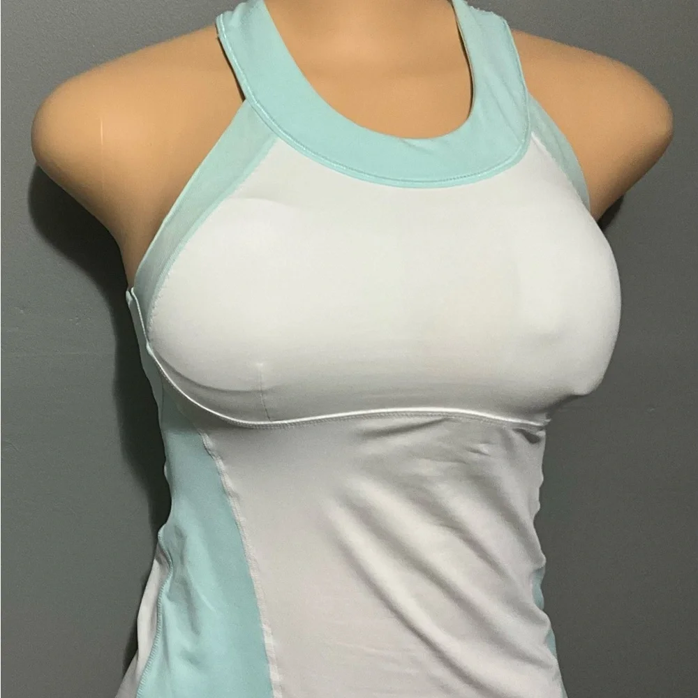 LULULEMON WOMENS SIZE 4 WHITE + AQUA HALTER TANK TOP. - Picture 11 of 14